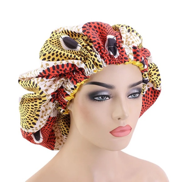 Accessories - Women African Floral Print Satin Night Sleep Bonnet Hat Hair Care Cap Head Wrap